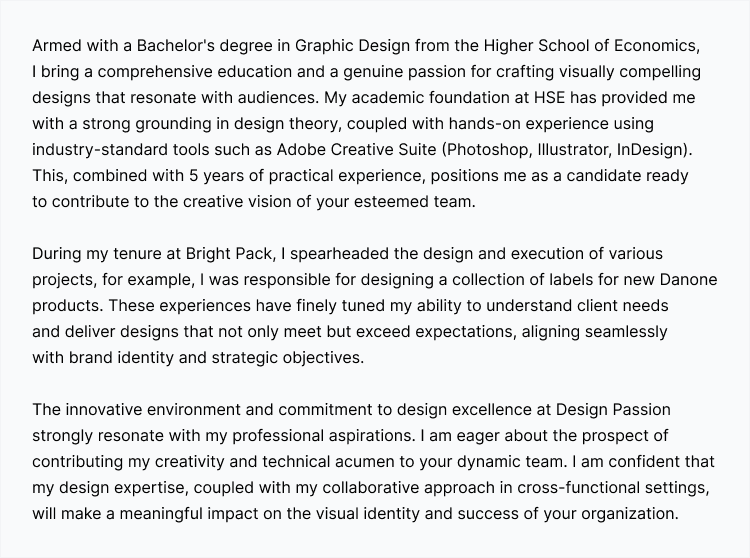 Образец основной части сопроводительного письма на английском языке